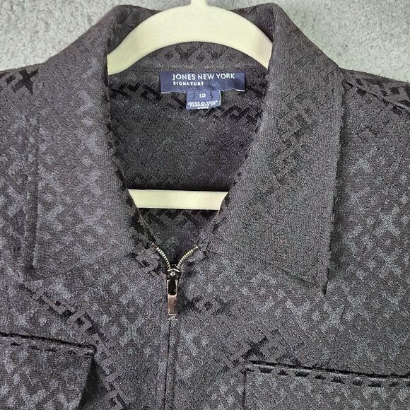 Jones New York Signature Womens Jacket Blazer 12 Black Zipper Sleeves Full Zip - Picture 15 of 16